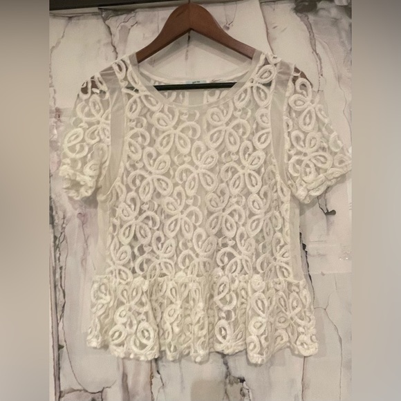 Kimchi Blue Tops - Kimchi Blue Vintage Inspired Lace Knit Top, White Size M Urban Outfitters
